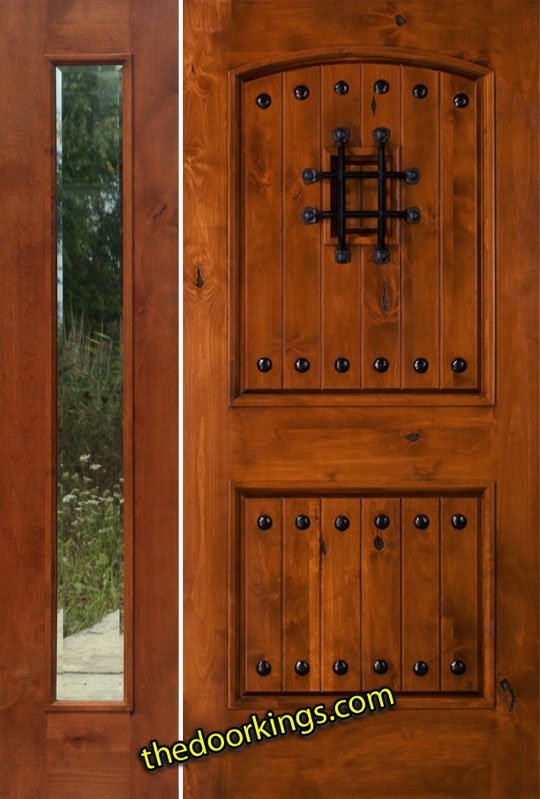 sw83 knotty alder wood door with one  bevel sidelite